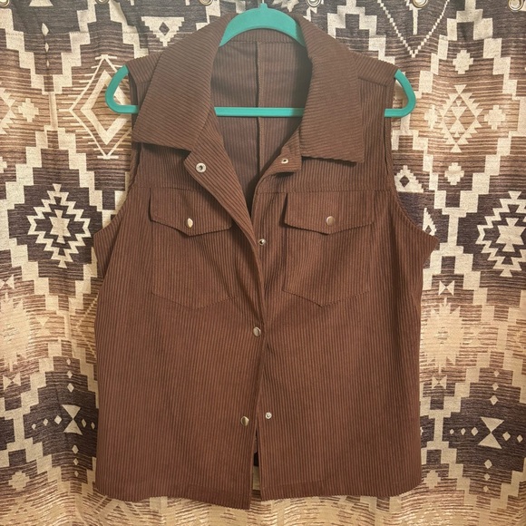 Women’s Brown Corduroy / Ribbed Vest, SHEIN Size 1XL - Picture 6 of 8